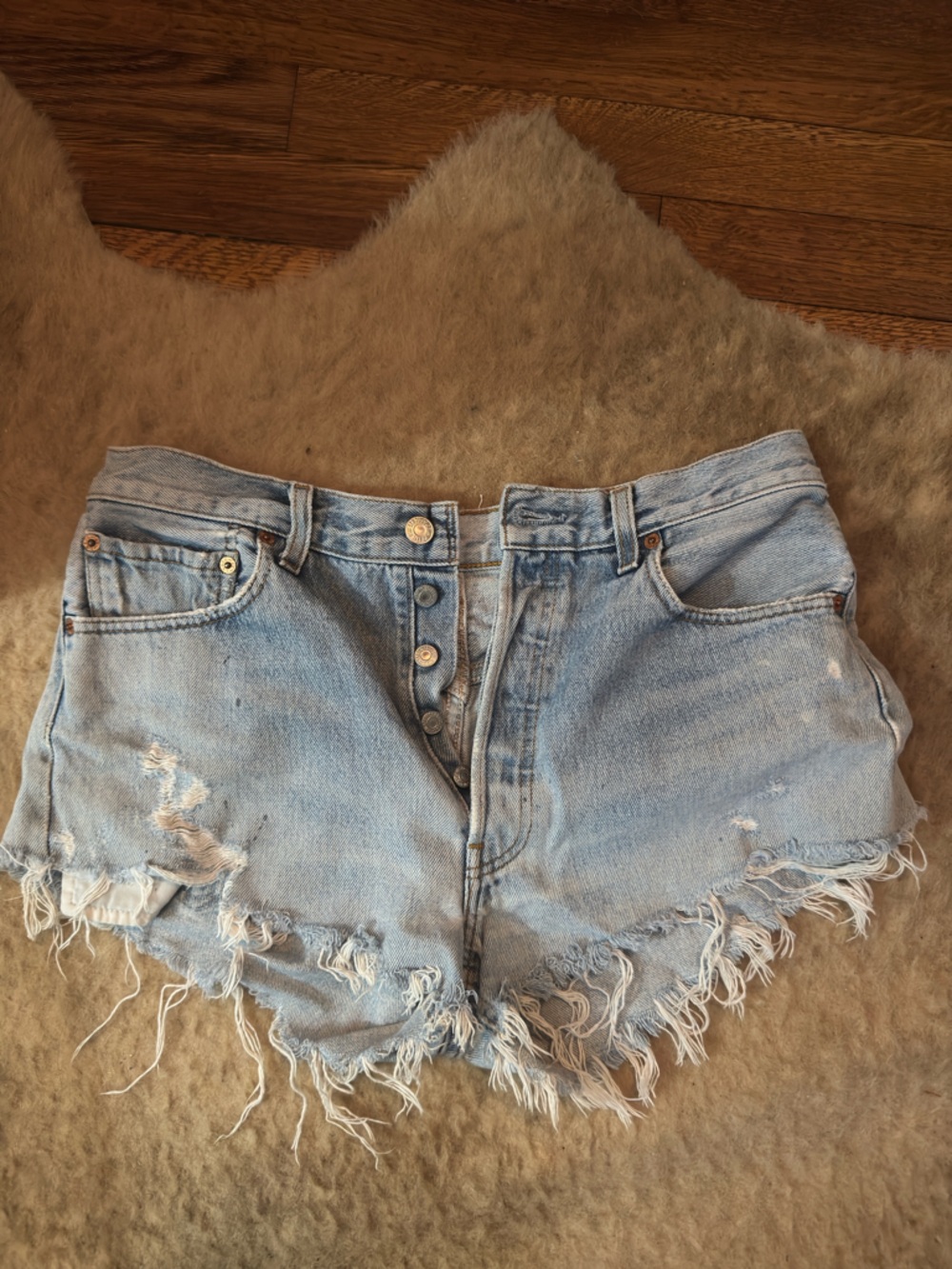 Levi's Light Blue Distressed Denim Cutoff Shorts